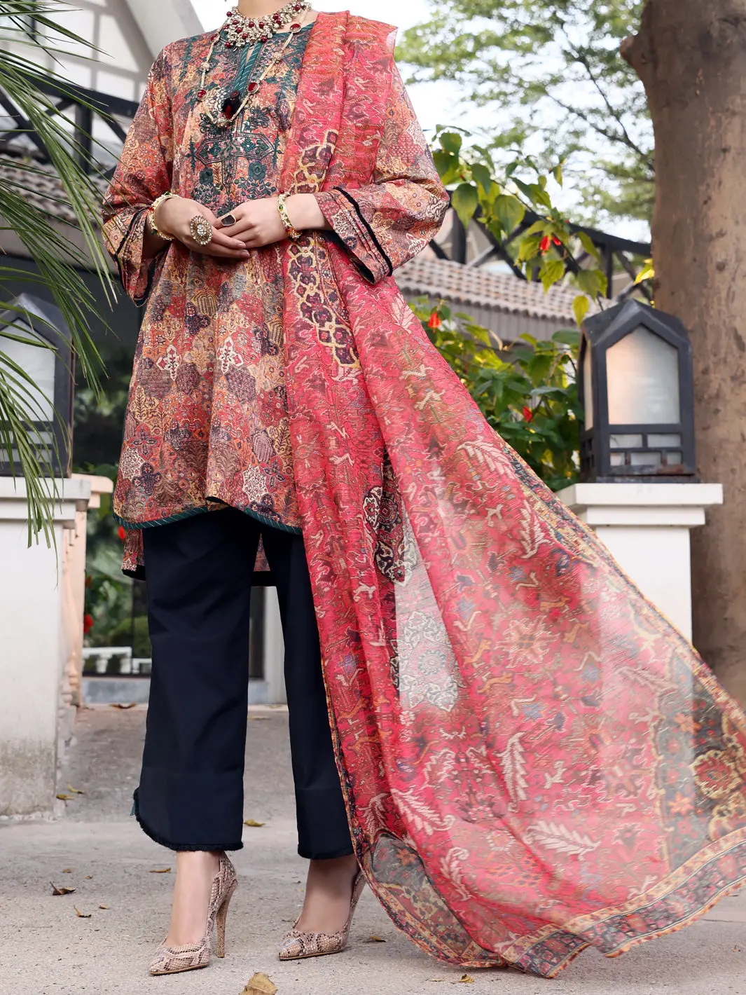 Rust Lawn 3Pc Unstitched - Alp-3Ps-1047 1