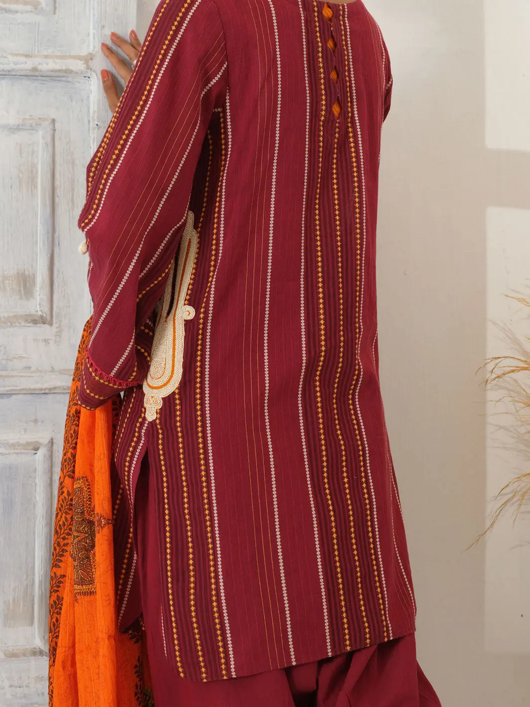 Maroon Yarn Dyed Jacquard 3Pc Stitched - Alp-3Ps-1052/S 3
