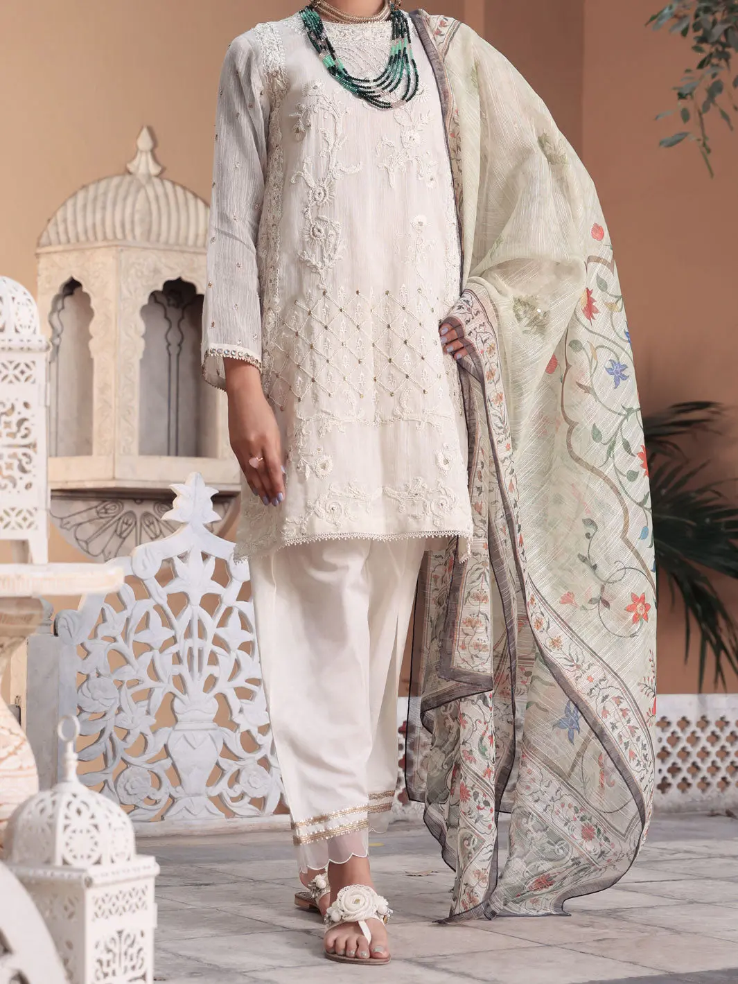 White Khaddi 3Pc Stitched - Alp-3Ps-1073/S 1