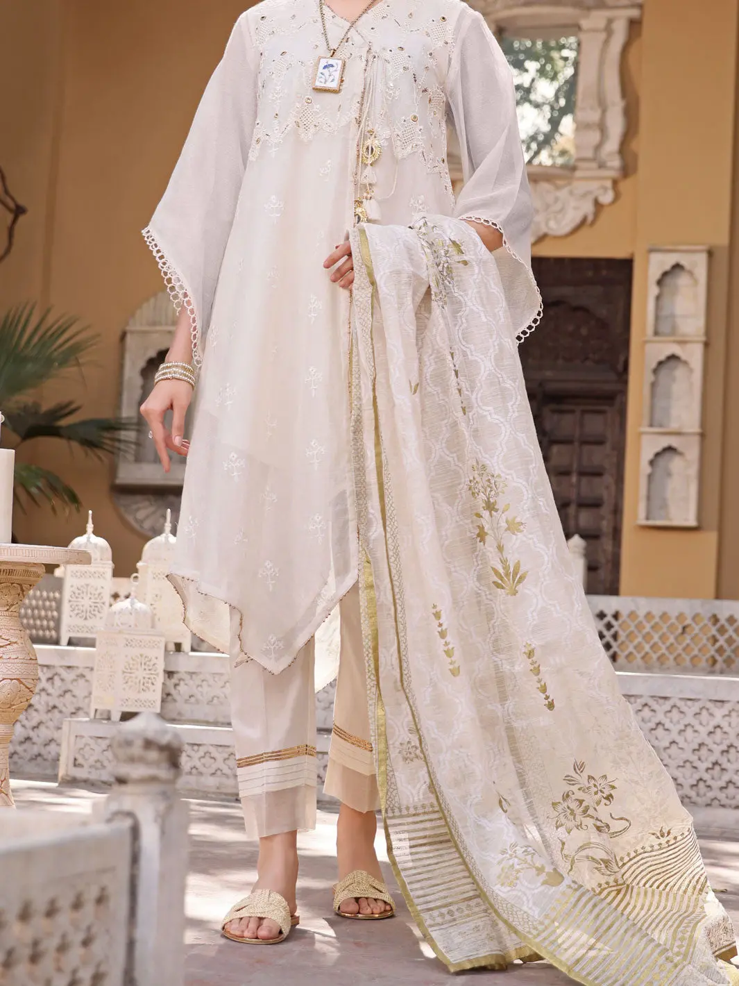 White Cotton 3Pc Stitched - Alp-3Ps-1075/S 1