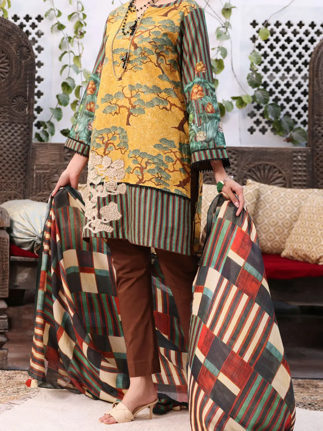 Mustard Lawn 3Pc Unstitched - Alp-3Ps-1079 1