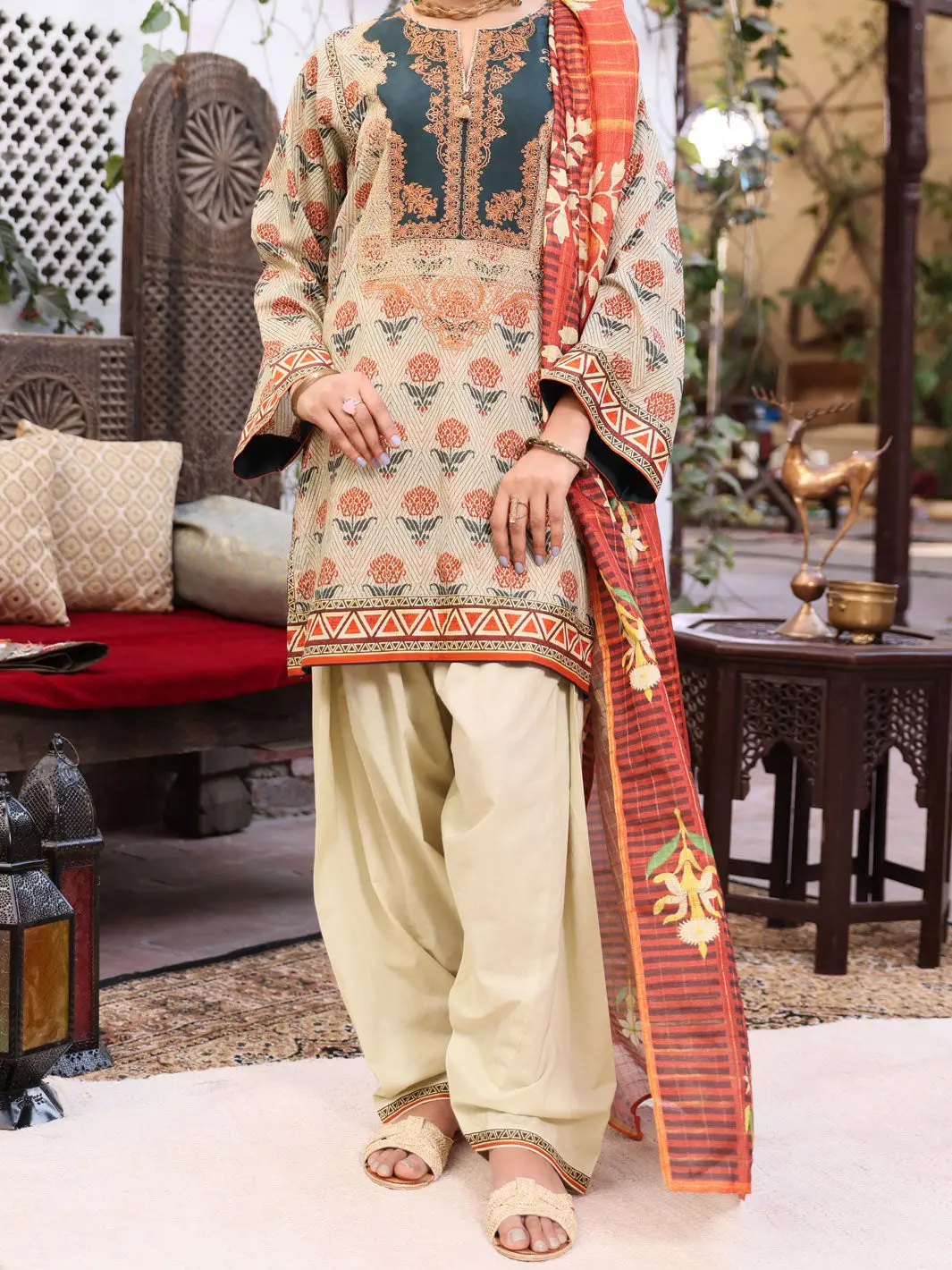 Beige Lawn 3Pc Unstitched - Alp-3Ps-1080 1