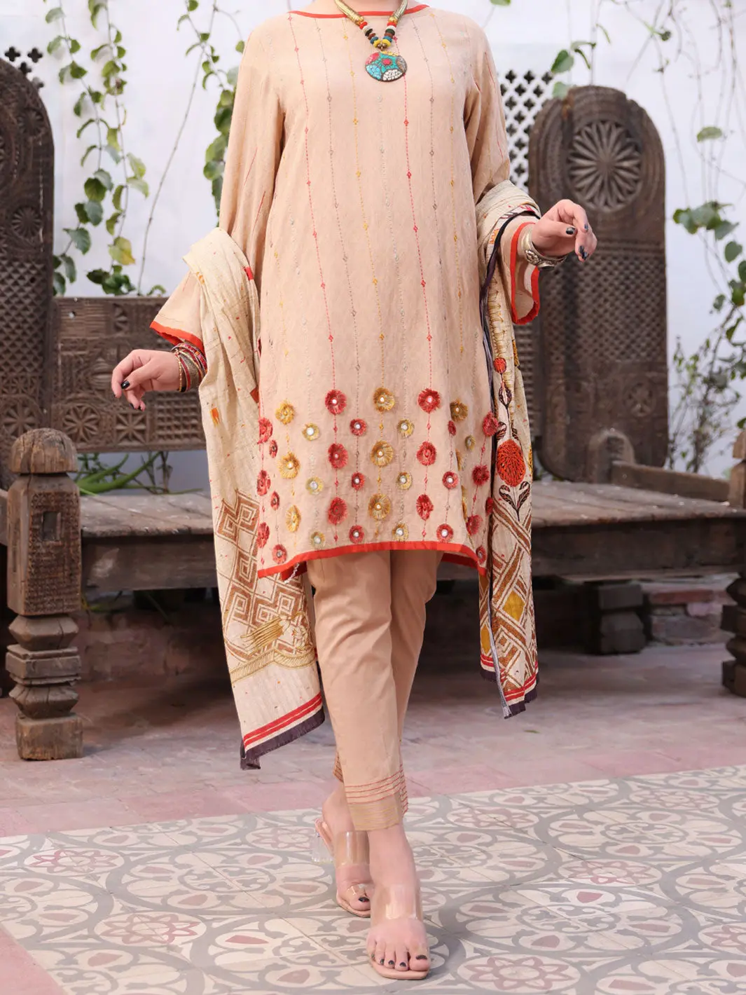Beige Jacquard 3Pc Unstitched - Alp-3Ps-1081 1