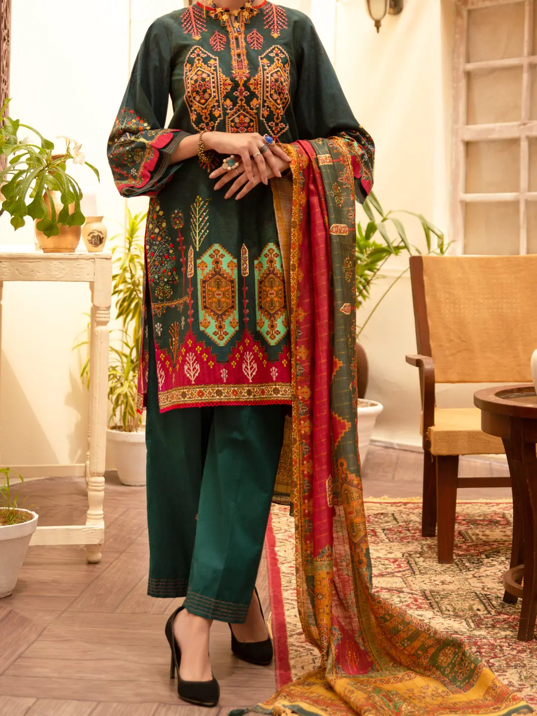 Teal Cambric 3Pc Unstitched - Alp-3Ps-1176 1