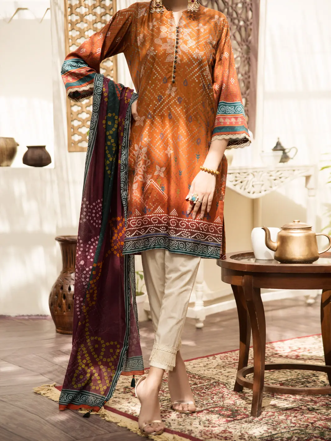 Orange Cambric 2Pc Unstitched - Alp-2Ps-1210 1