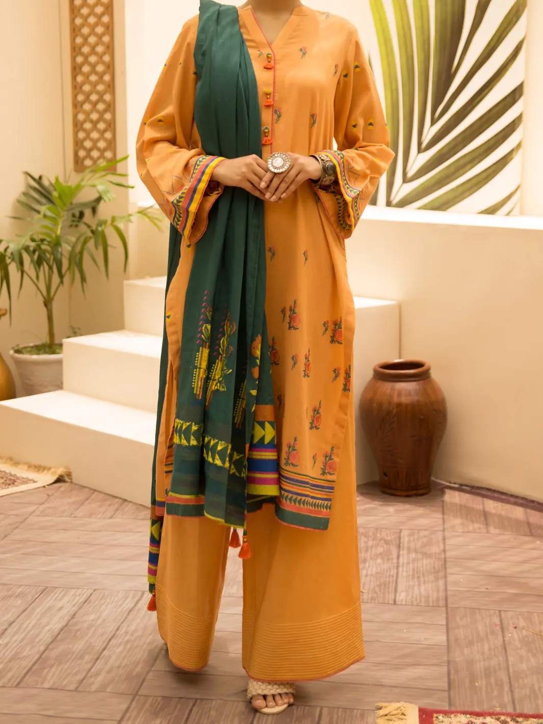 Mustard Jacquard 3Pc Stitched - Alp-3Ps-1159 1
