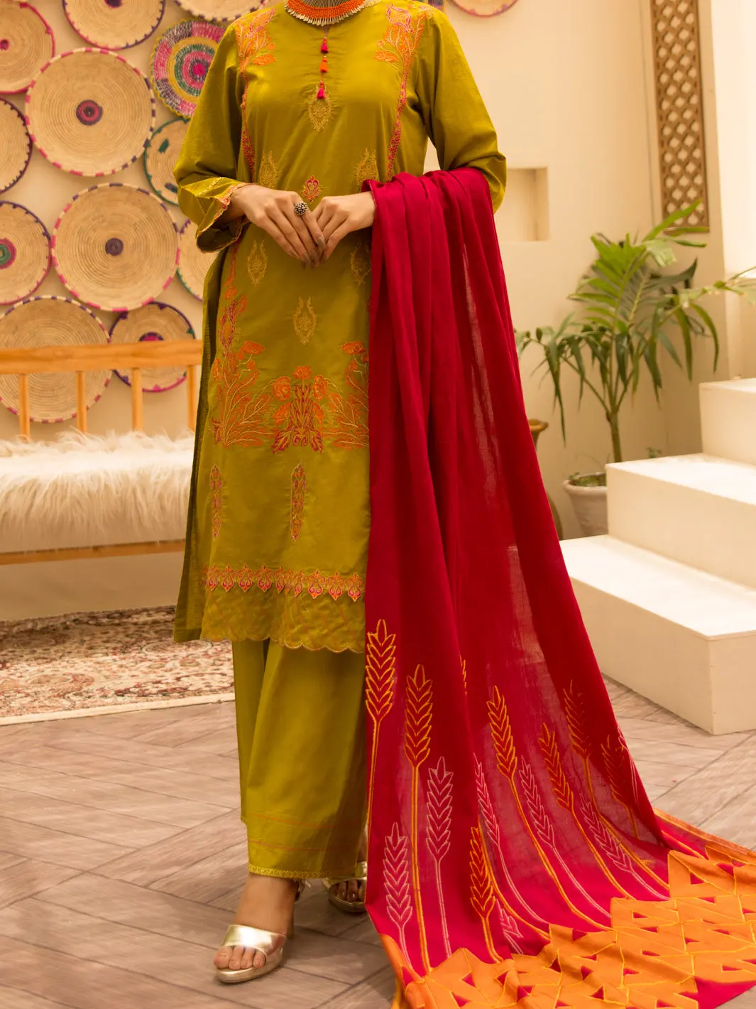 Green Dobby 3Pc Stitched - Alp-3Ps-1160 1
