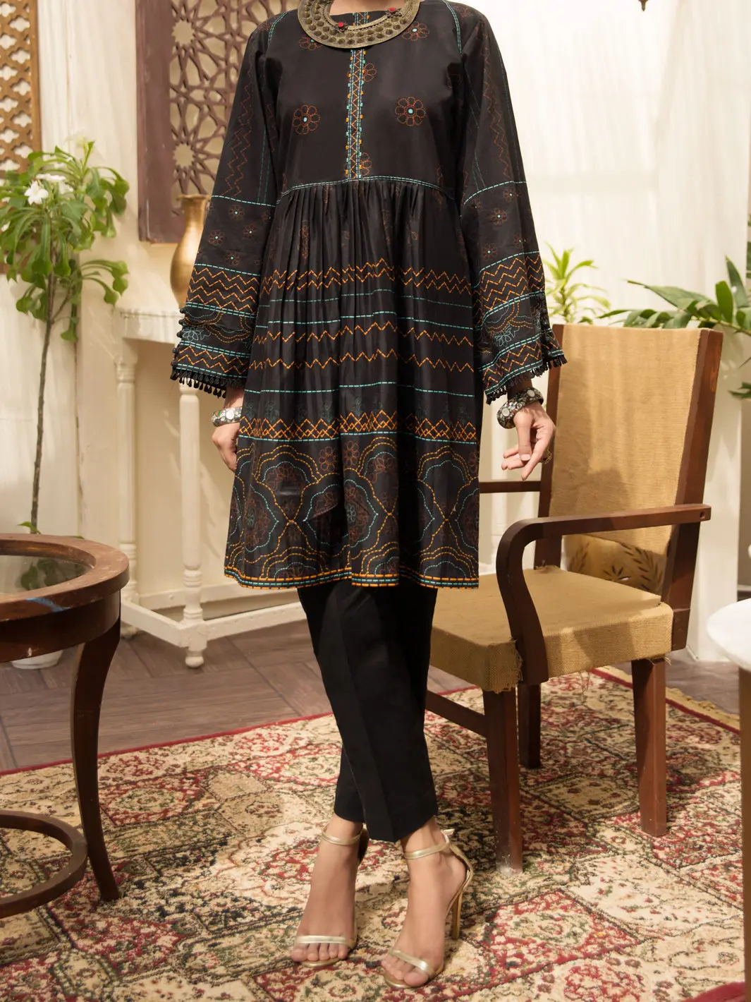 Black Cambric 2Pc Unstitched - Alp-2Ps-1214 1