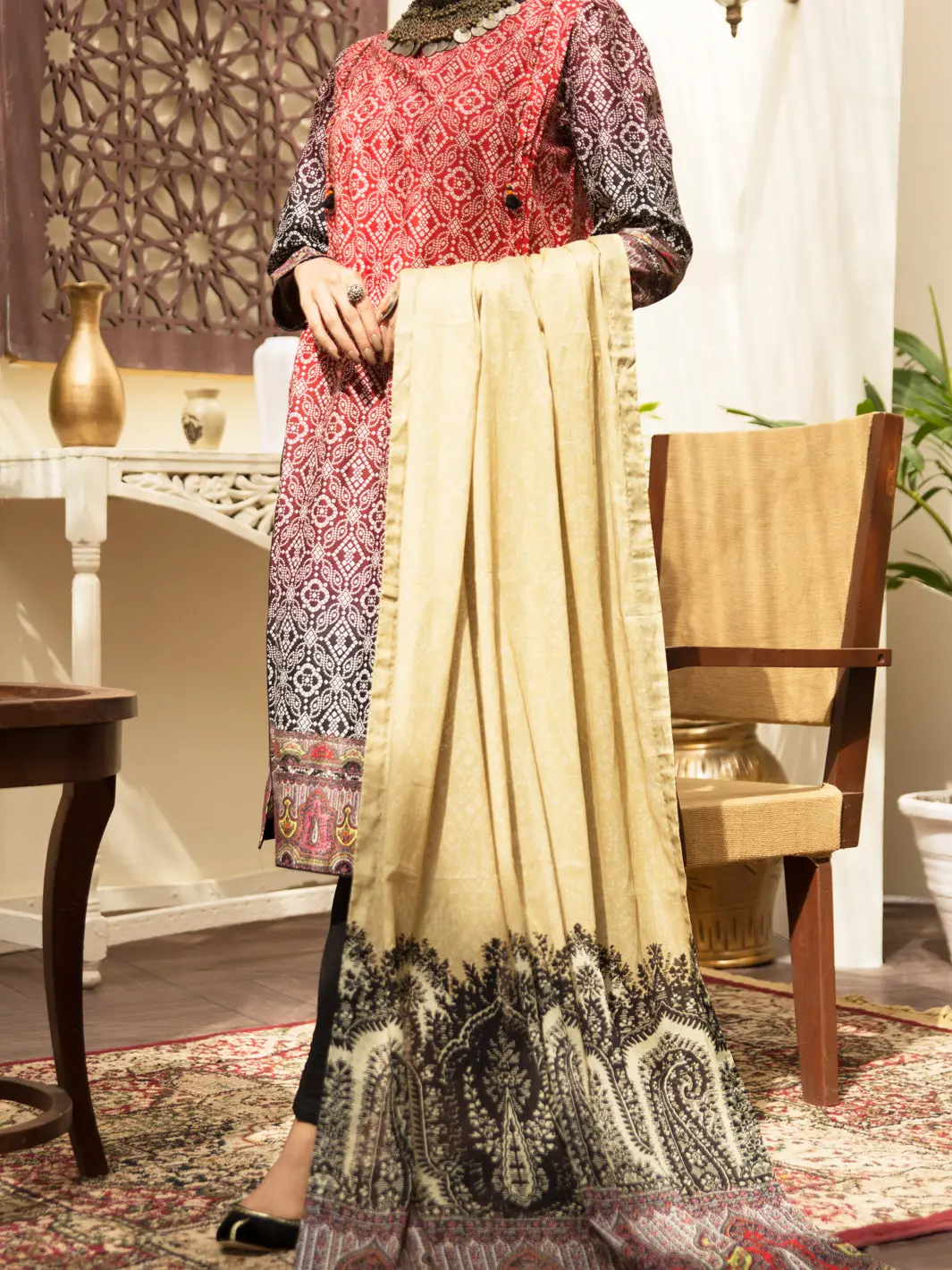 Red Cambric 2Pc Unstitched - Alp-2Ps-1209 1