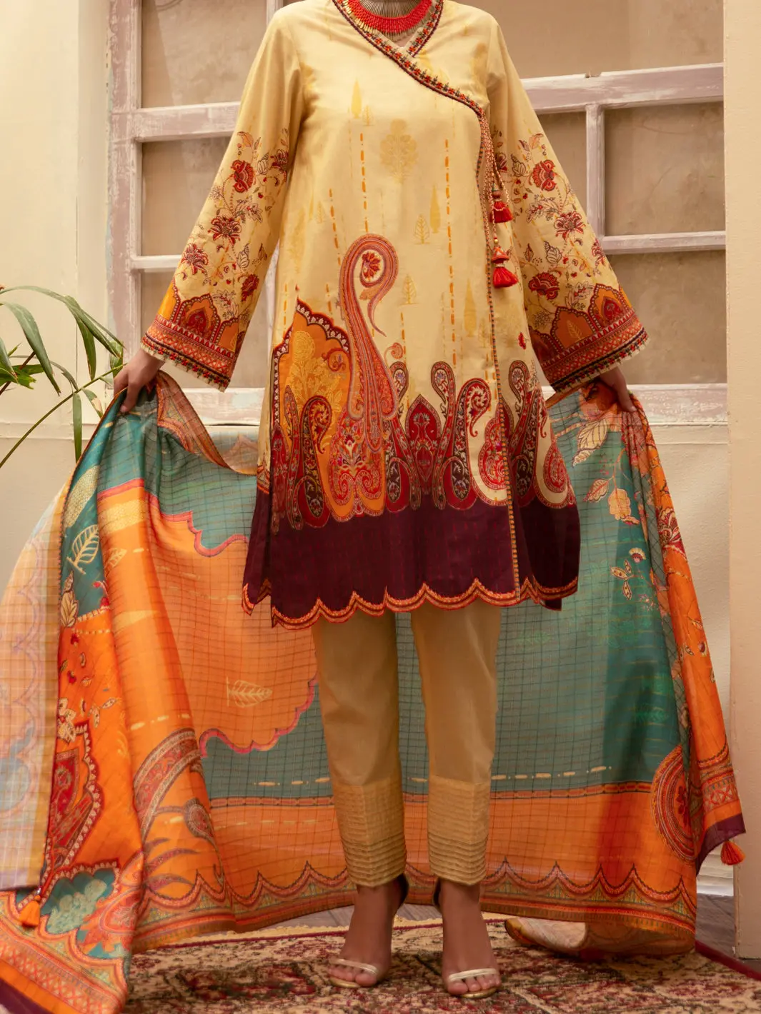 Beige Cambric 3Pc Unstitched - Alp-3Ps-1179 1