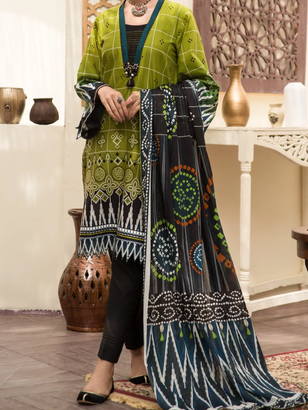Green Cambric 2Pc Unstitched - Alp-2Ps-1211 1