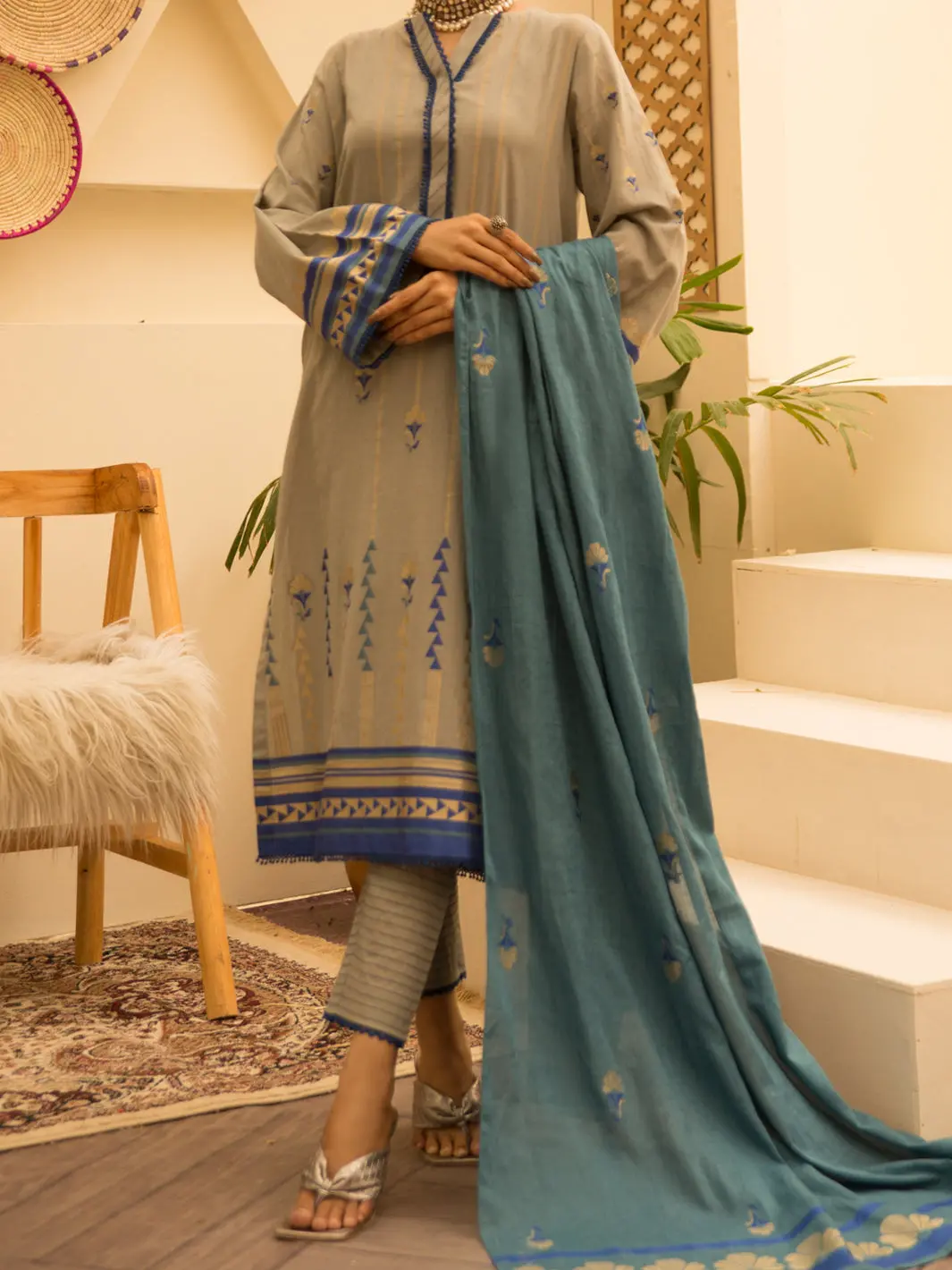 Grey Jacquard 3Pc Stitched - Alp-3Ps-1157 1