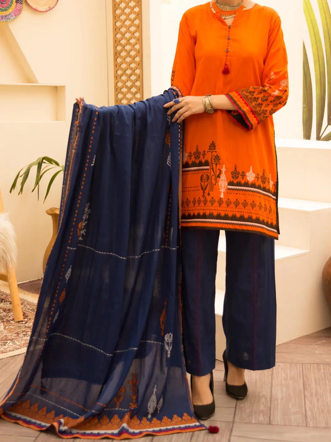 Orange Jacquard 3Pc Stitched - Alp-3Ps-1158 1