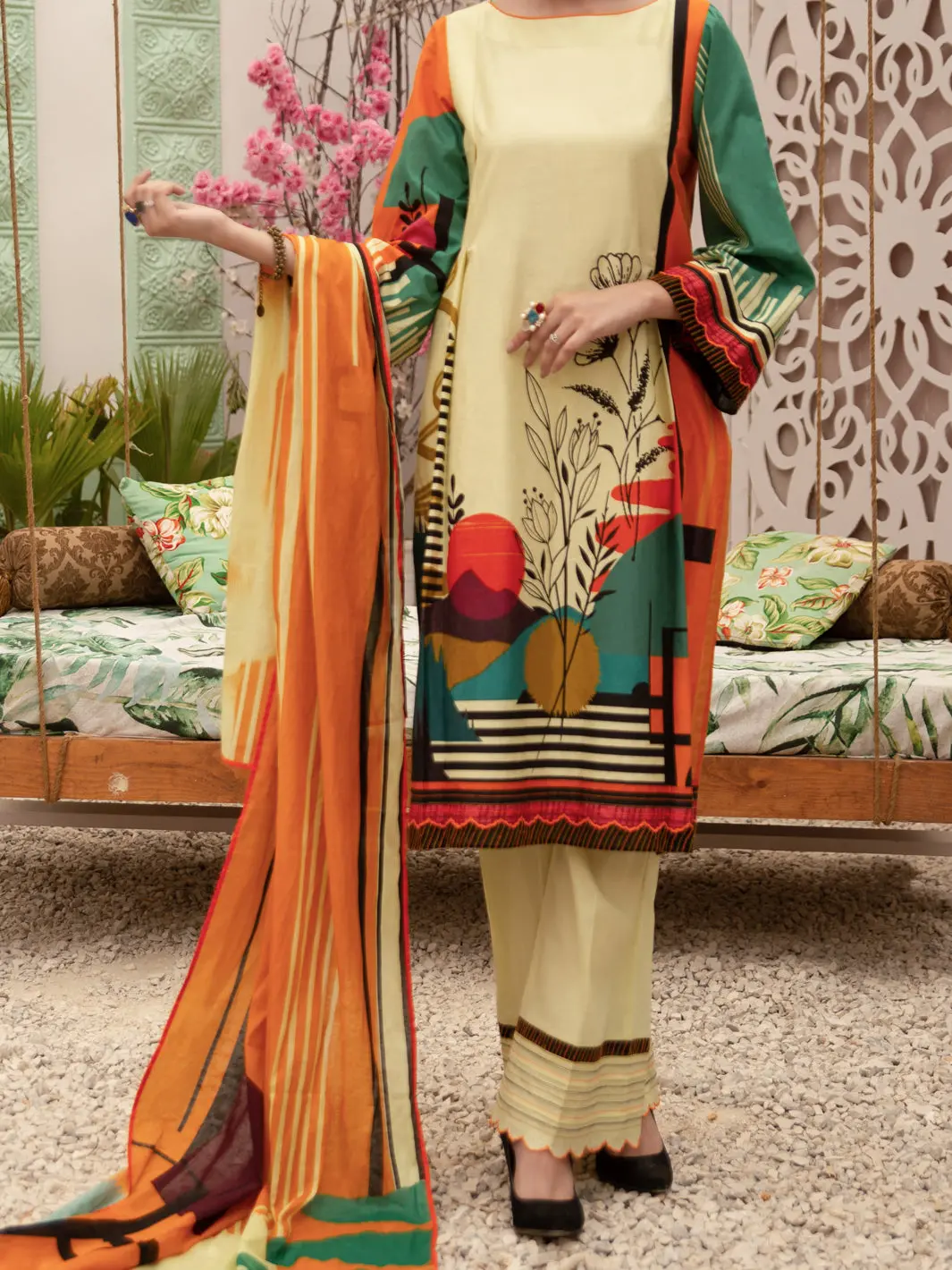 Beige Cambric 3Pc Unstitched - Alp-3Ps-1183 1