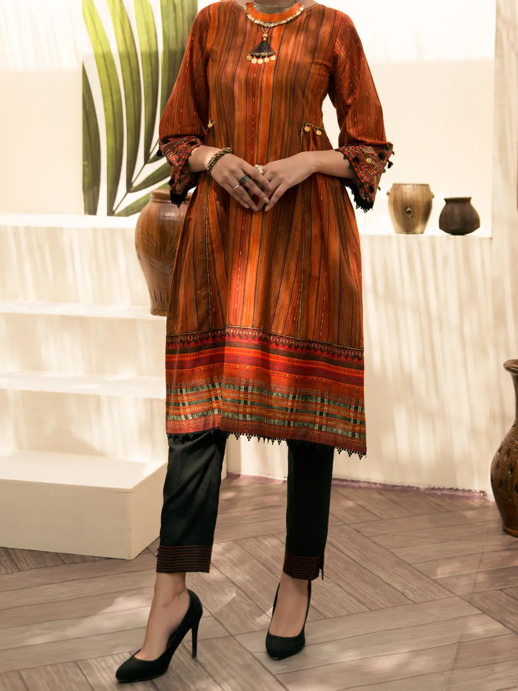 Orange Cambric 2Pc Unstitched - Alp-2Ps-1216 1