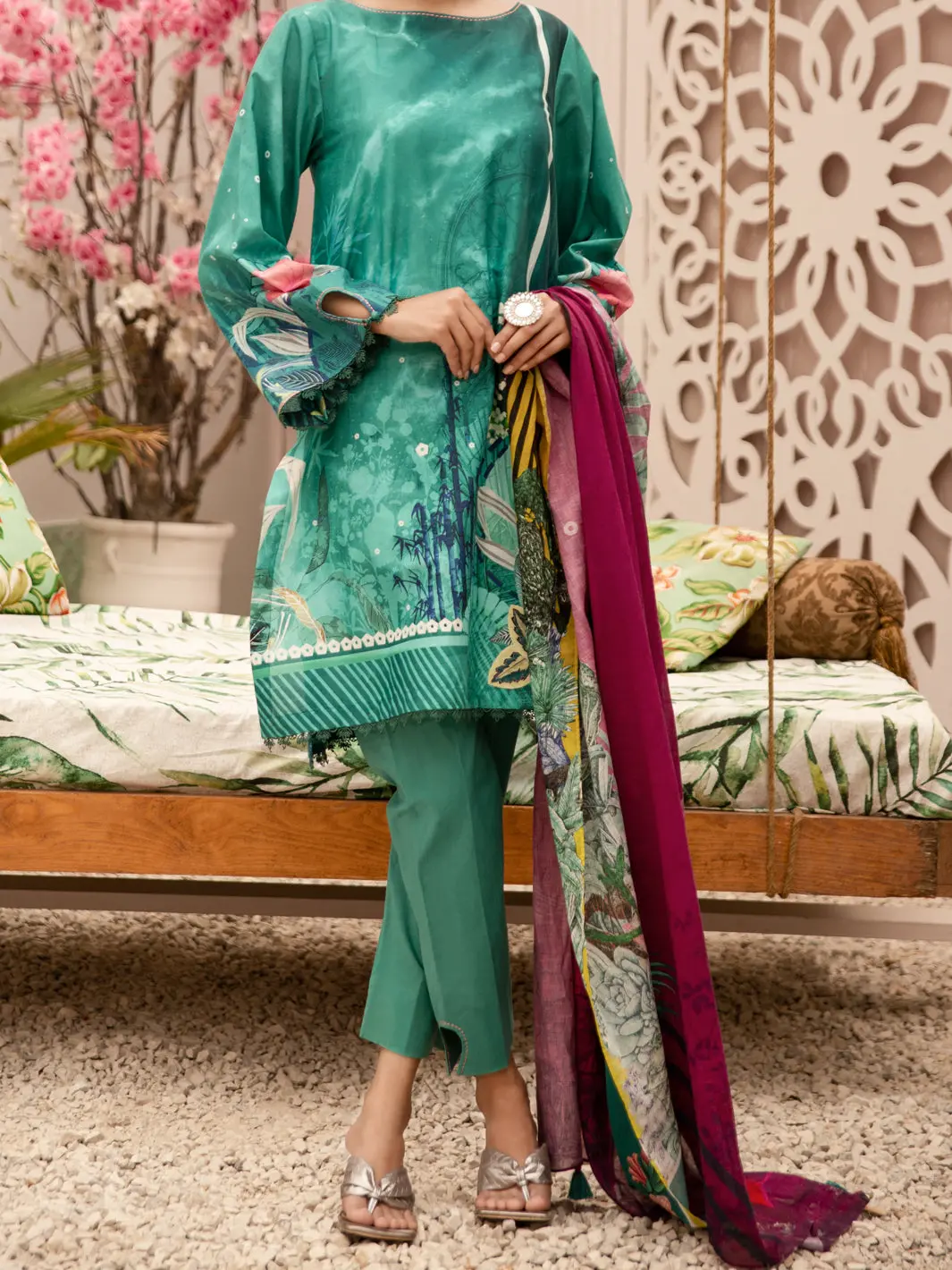Teal Cambric 3Pc Unstitched - Alp-3Ps-1186 1