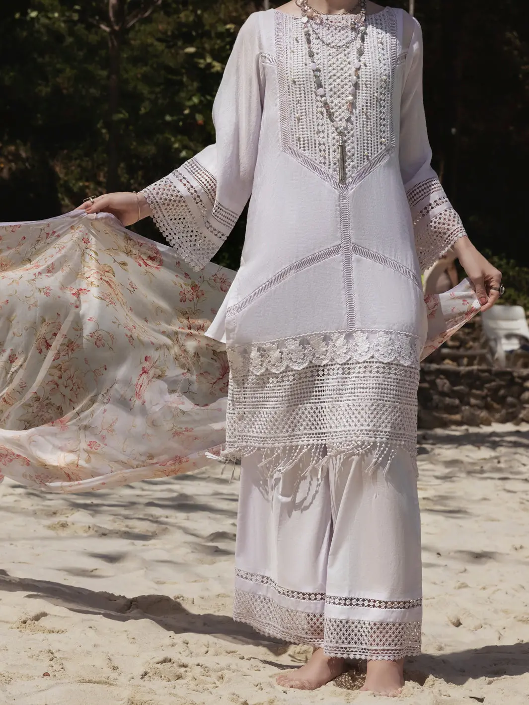 Light Purple Khaddi Net 3Pc Stitched - Alp-3Ps-1272 1
