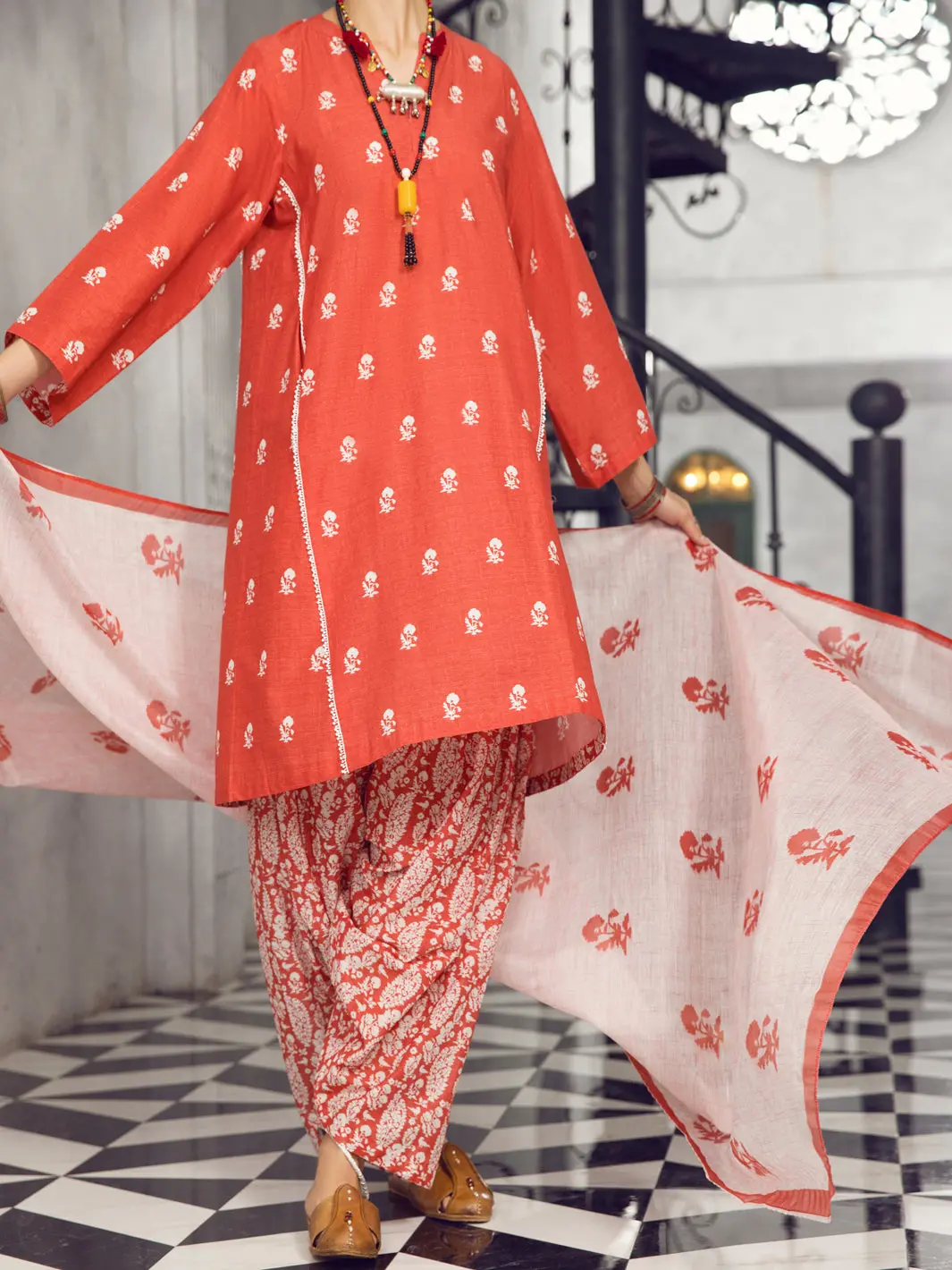 Red Lawn 3Pc Unstitched - Alp-3Ps-1294 1