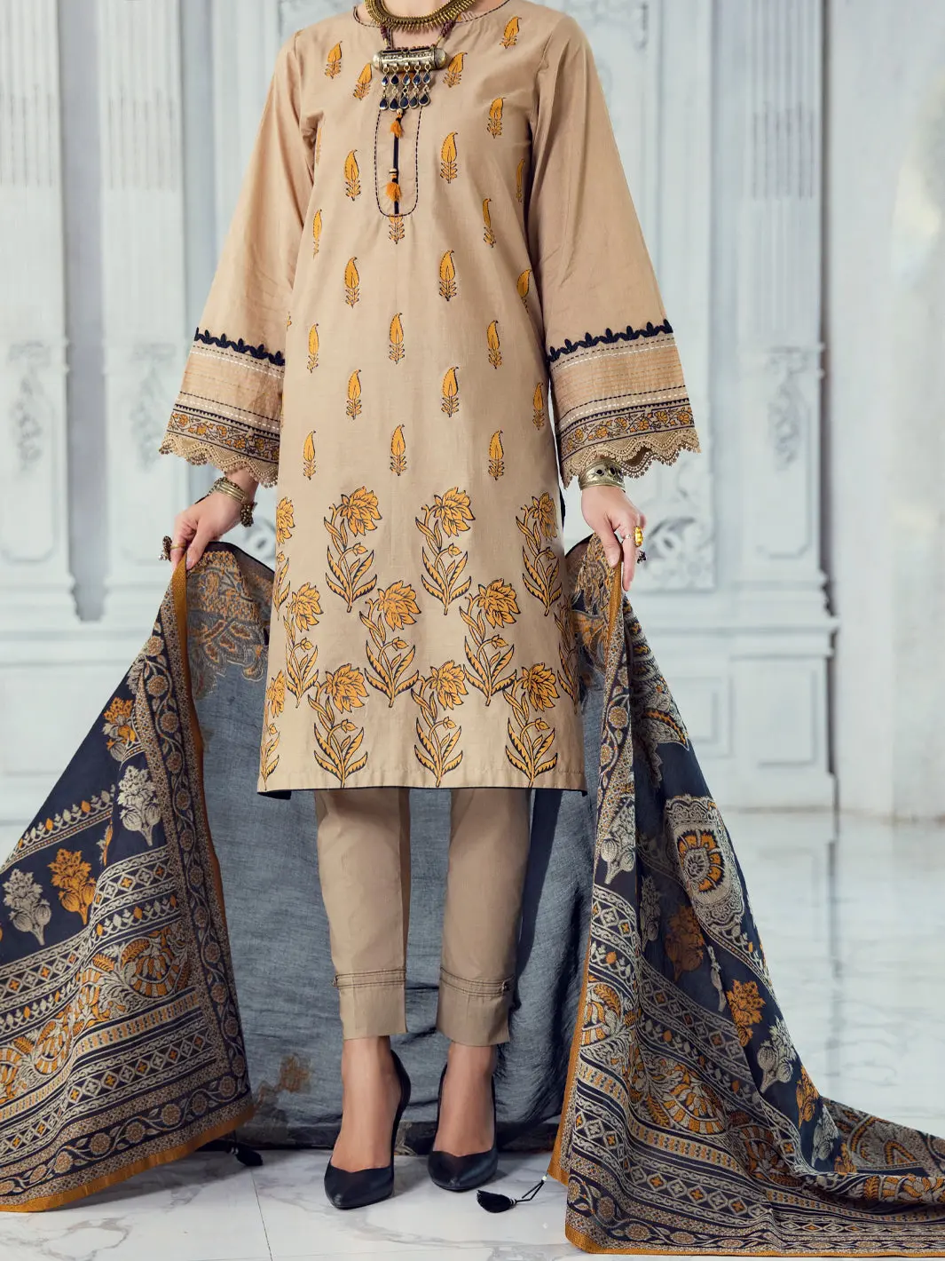 Beige Lawn 3Pc Unstitched - Alp-3Ps-1306 1