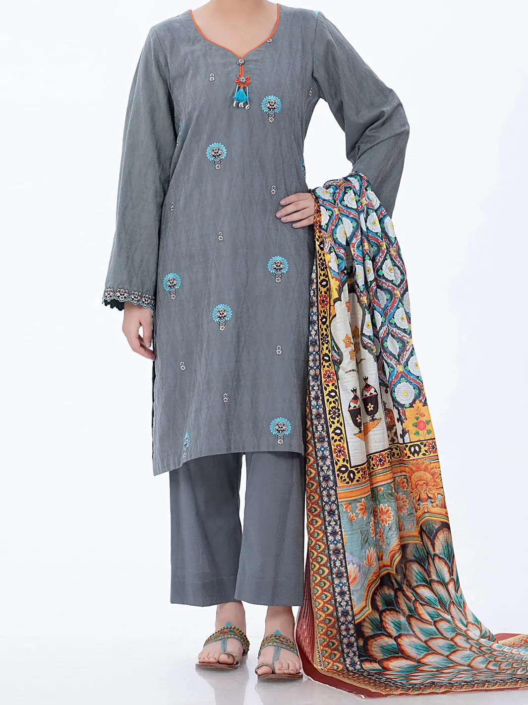 Grey Jacquard 3Pc Unstitched - Alp-3Ps-1315 1
