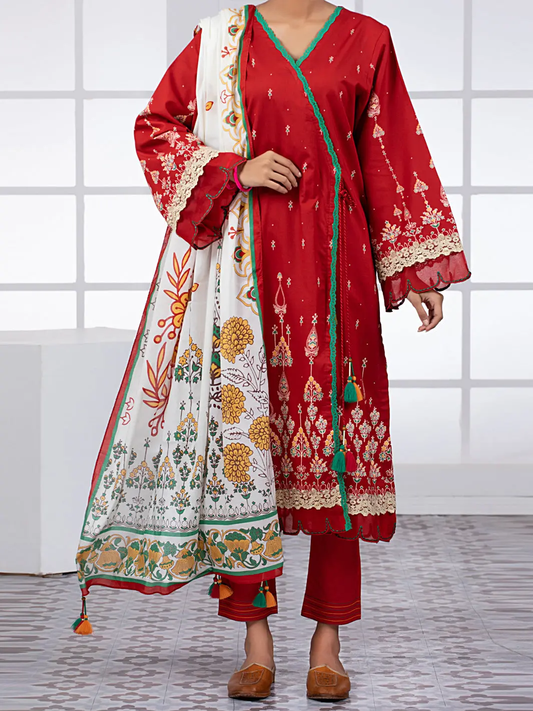 Maroon Lawn 2Pc Unstitched - Alp-2Ps-1447B 1