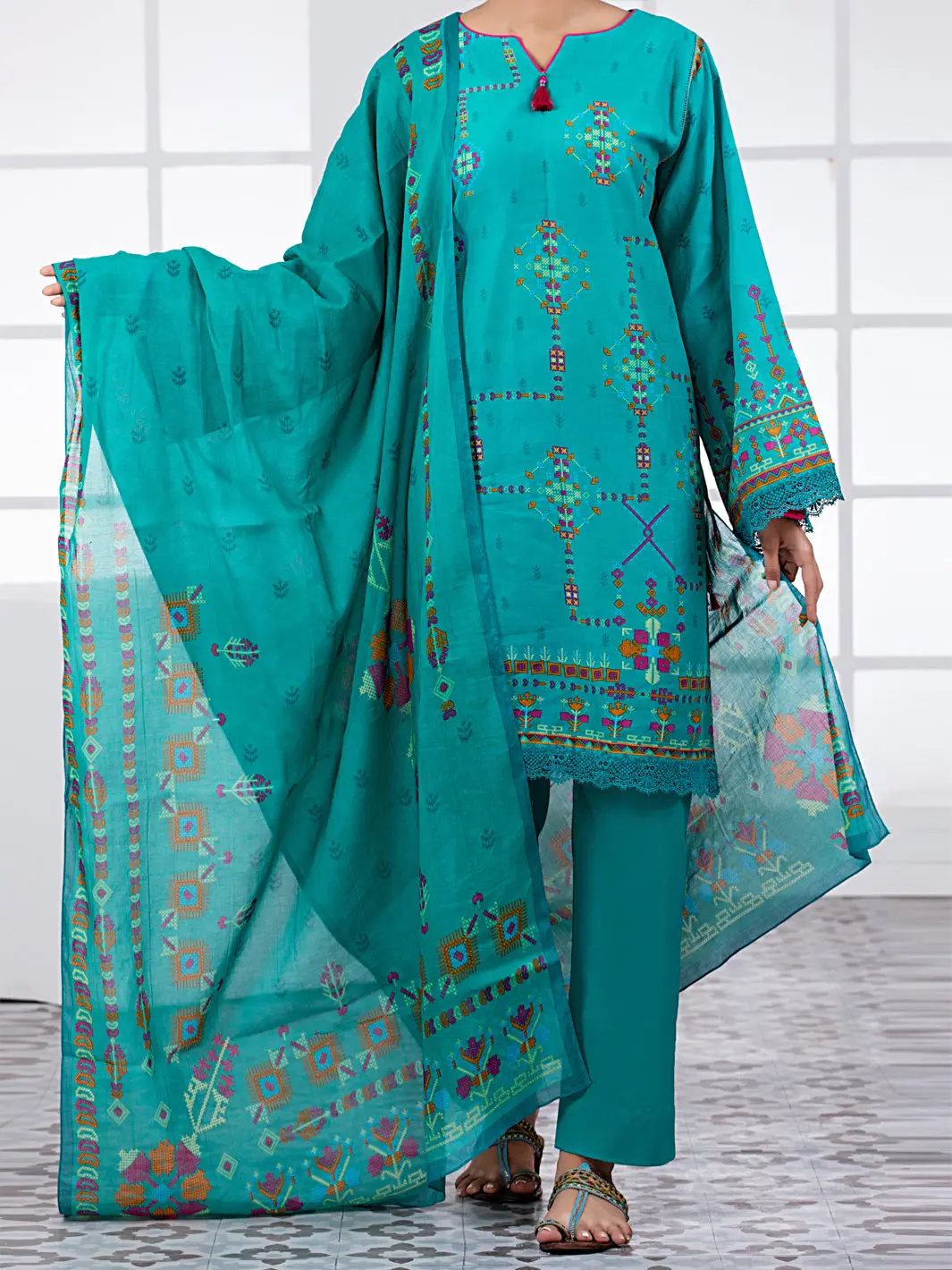 Turquoise Lawn 3Pc Unstitched - Alp-3Ps-1494 1