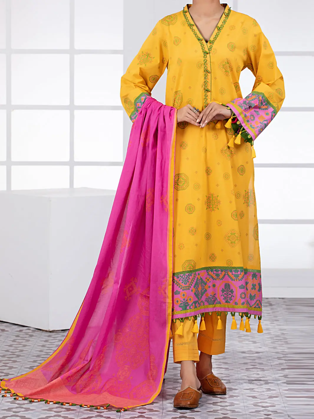 Yellow Lawn 3Pc Unstitched - Alp-3Ps-1497 1