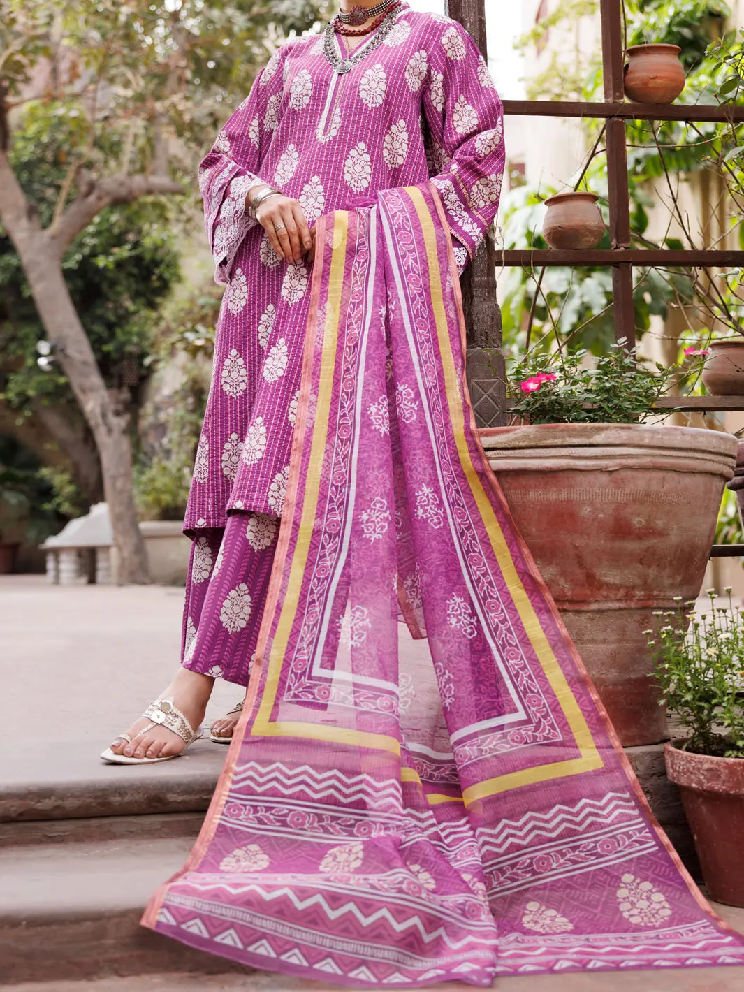 Purple Dobby Cotton 3Pc Unstitched - Alp-3Ps-1882 1