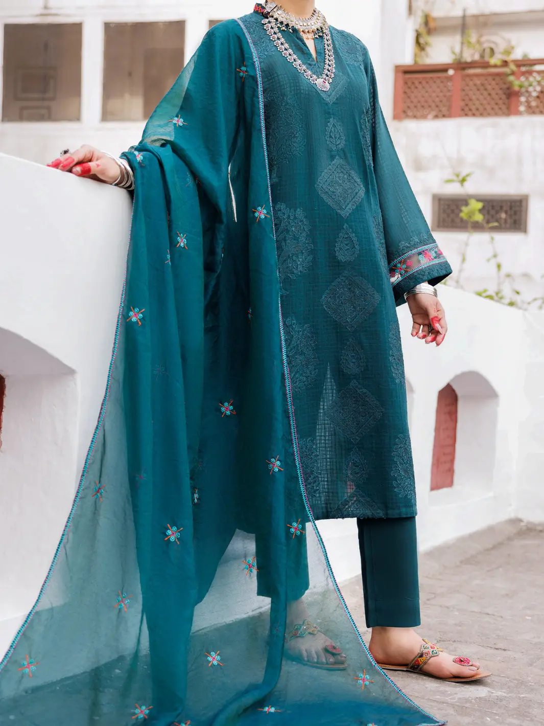 Green Dobby Jacquard 3Pc Unstitched - Alp-3Ps-1950 1