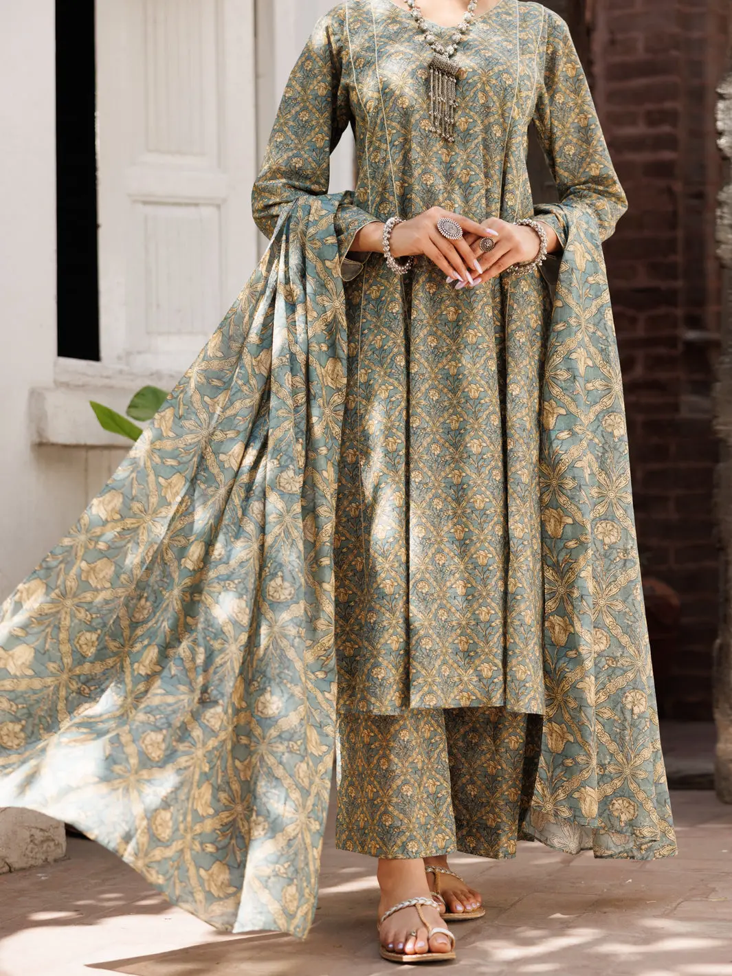 Mehndi Green Lawn 3Pc Stitched - Alp-3Ps-2130 1