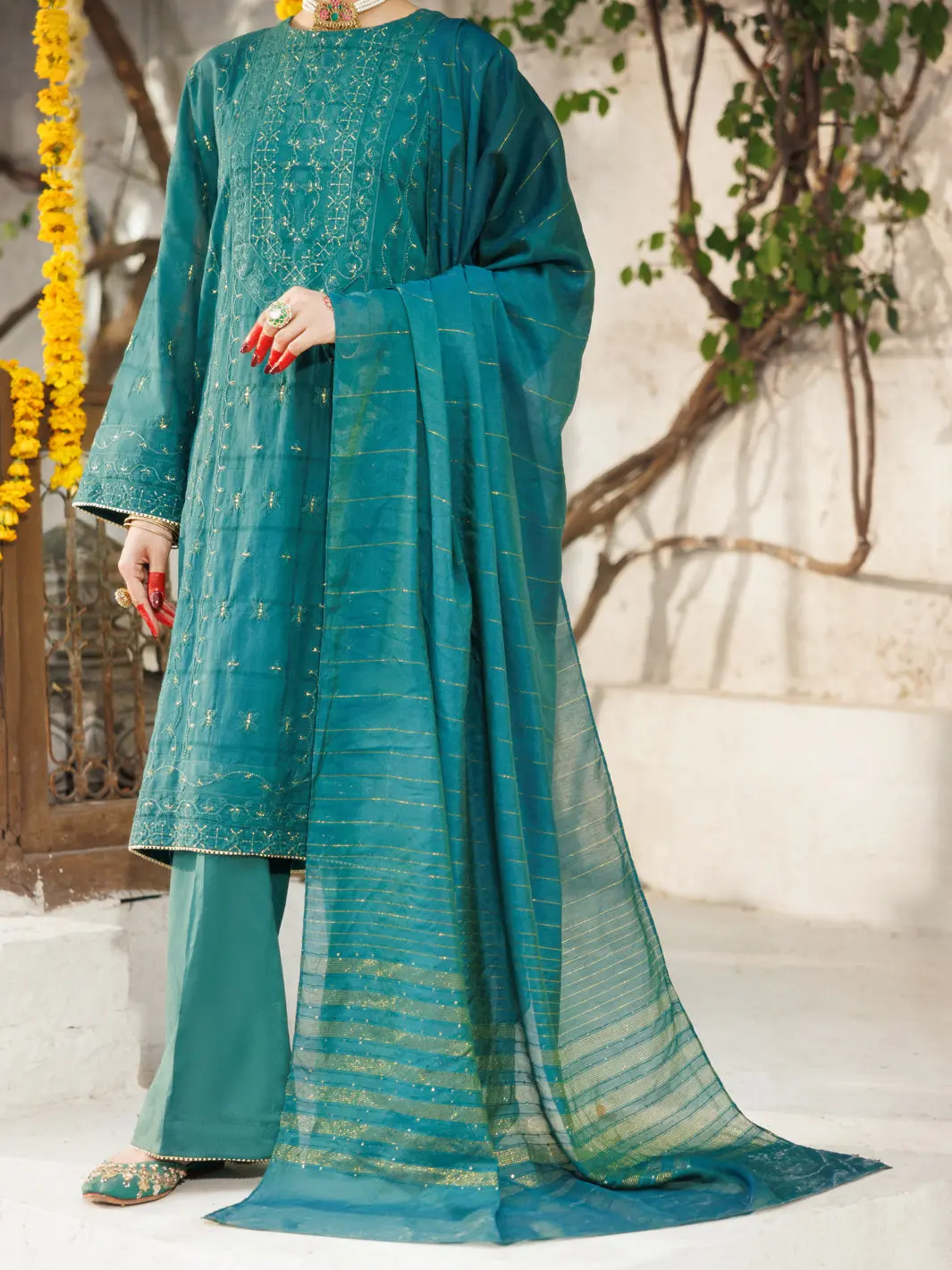 Green Dobby 3Pc Stitched - Alp-3Ps-2169 1