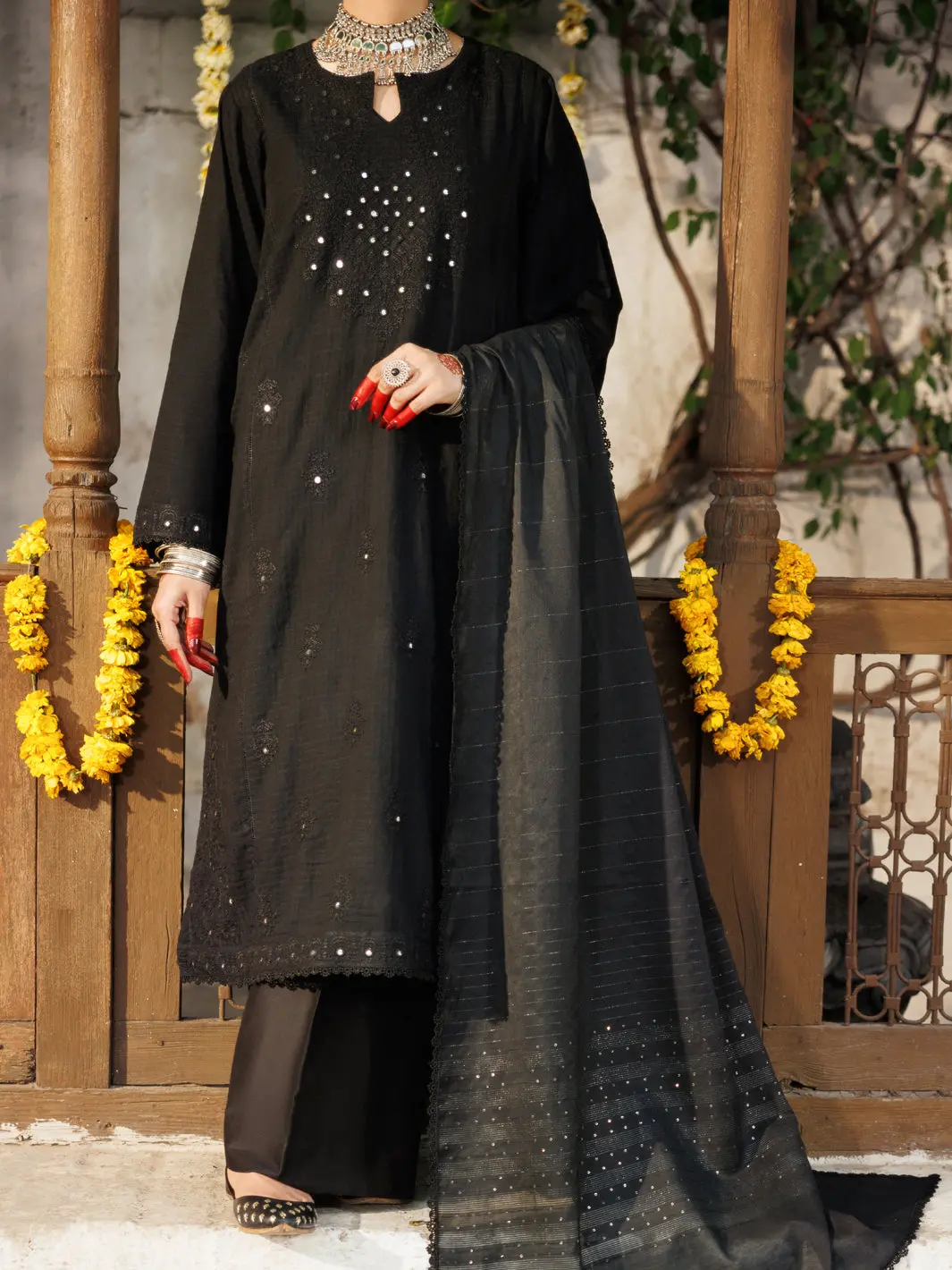 Black Square Dobby 3Pc Stitched - Alp-3Ps-2170 1