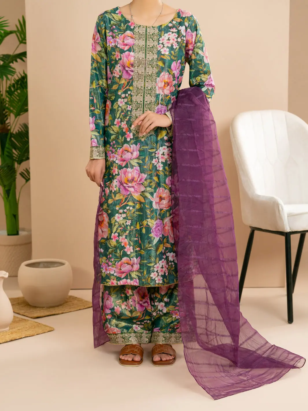 Mehndi Green Stitched 3Pc - Alp-3Ps-2173 1