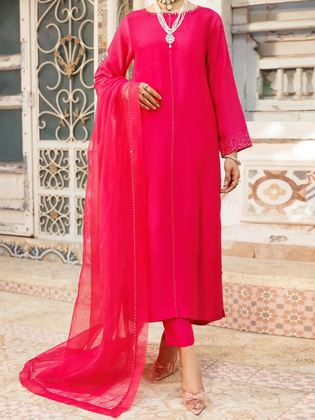 Fuchsia Raw Silk 3Pc Stitched - Alp-3Ps-2189 1