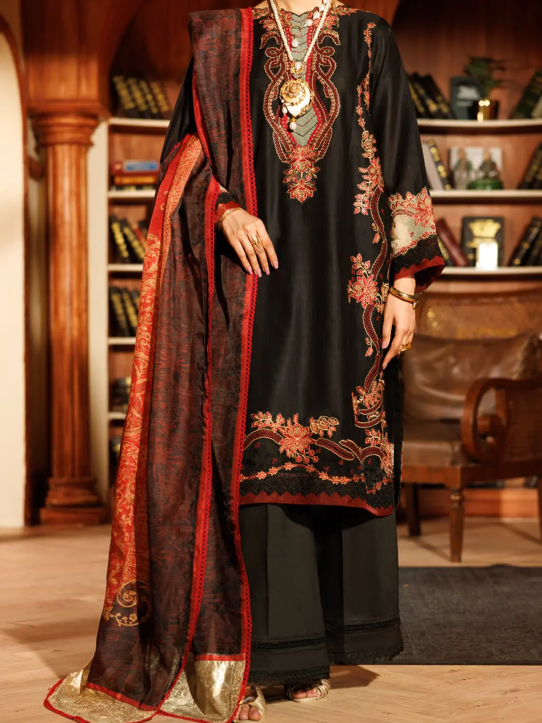 Black Cotton Dobby 3Pc Stitched - Alp-3Ps-2192 1