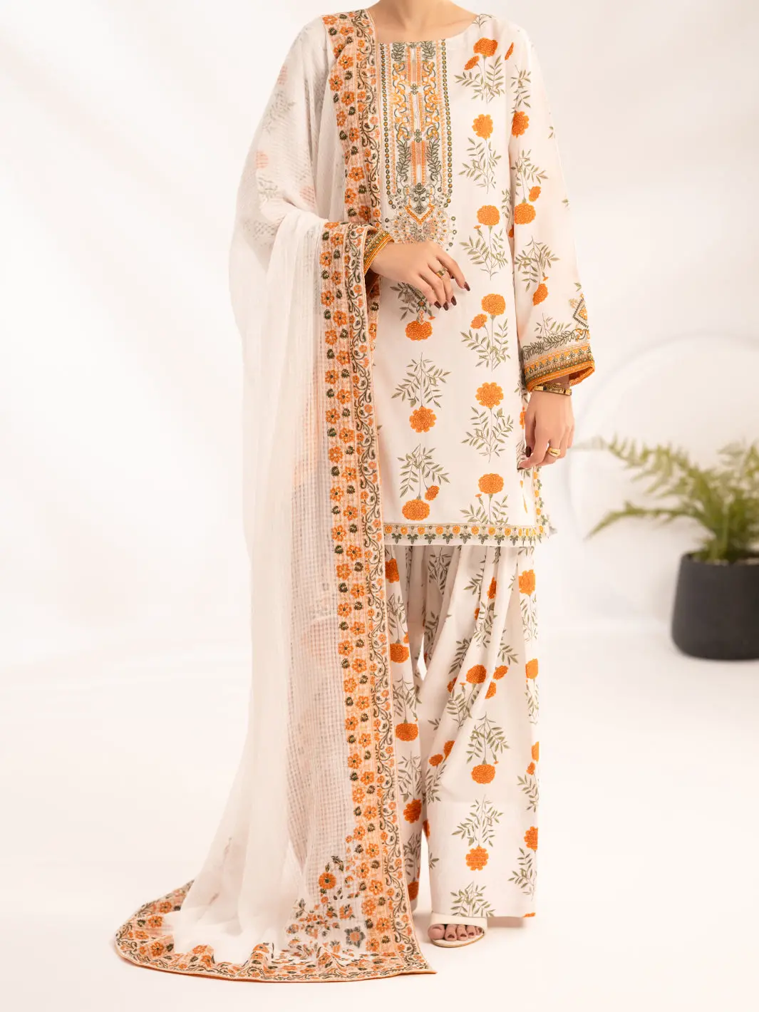 Off White Lawn Stitched 3Pc - Alp-3Ps-2311 1