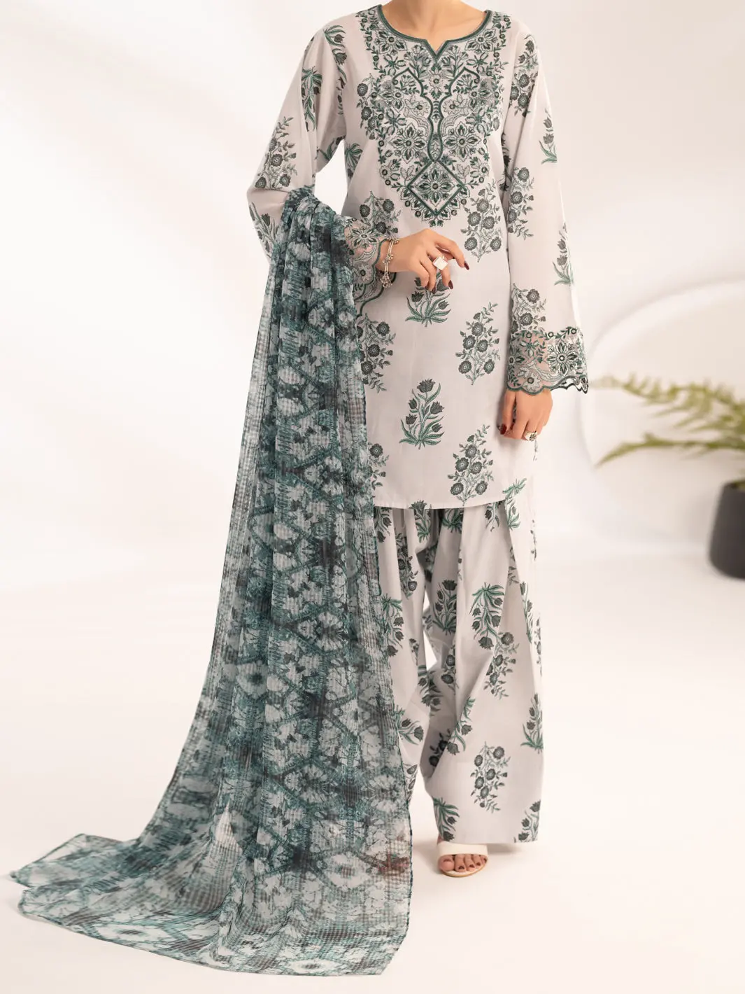 Teal Lawn 3Pc Stitched - Alp-3Ps-2313 1