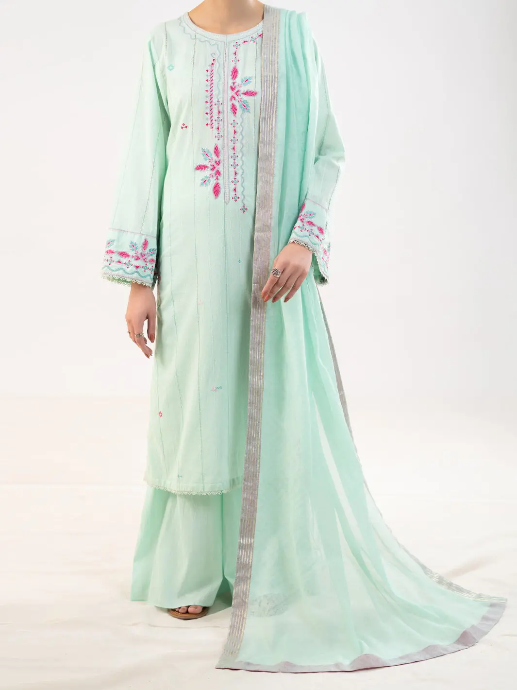 Light Green Lino Kara 3Pc Stitched - Alp-3Ps-2320 1
