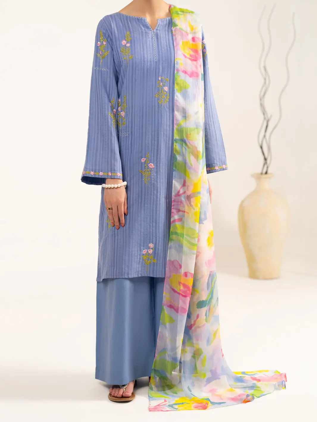 Blue Cotton Dobby 3Pc Unstitched - Alp-3Ps-2324 1