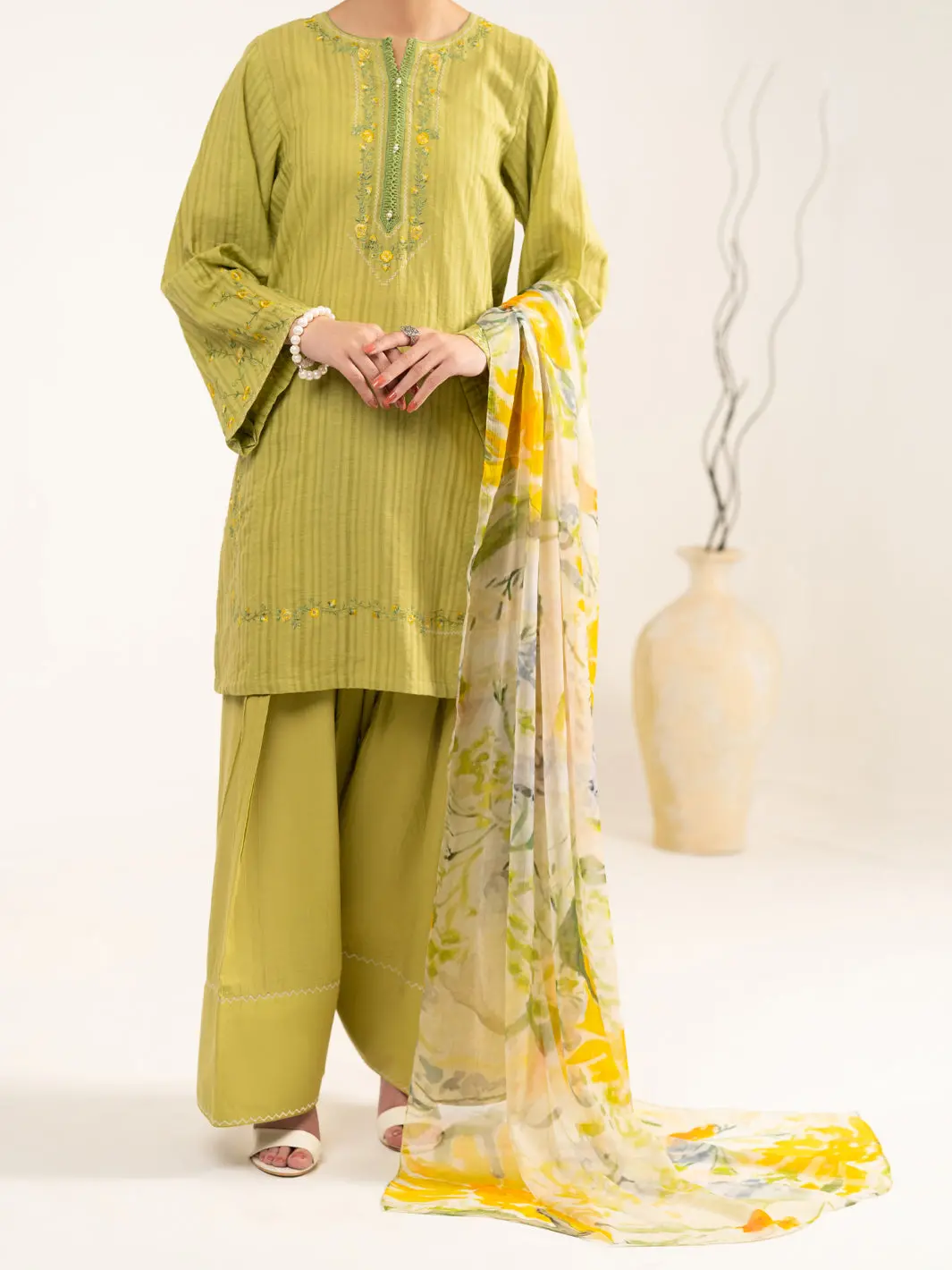 Green Cotton Dobby 3Pc Stitched - Alp-3Ps-2325 1
