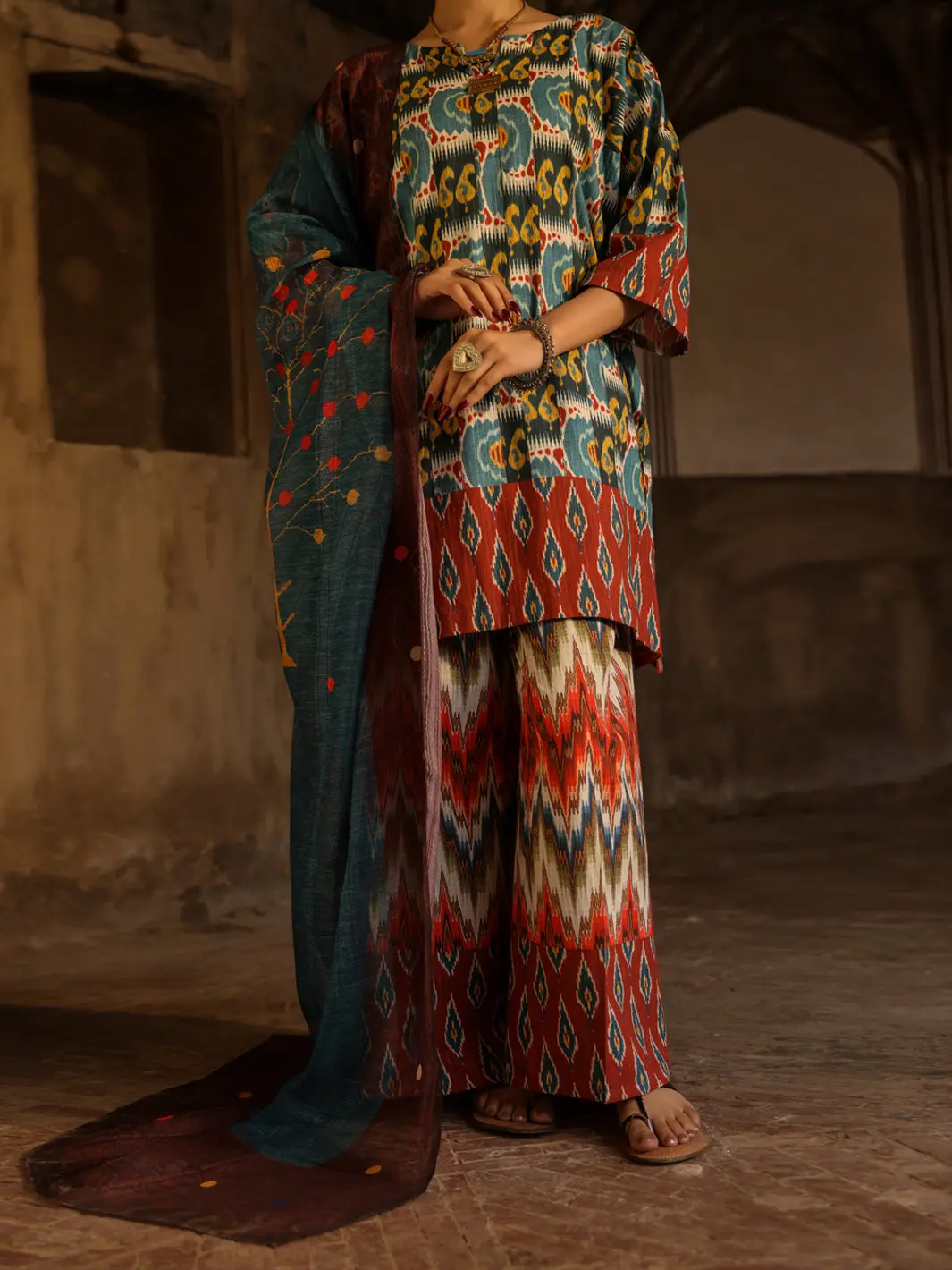 Teal Cotton Dobby 3Pc Stitched - Alp-3Ps-2327 1