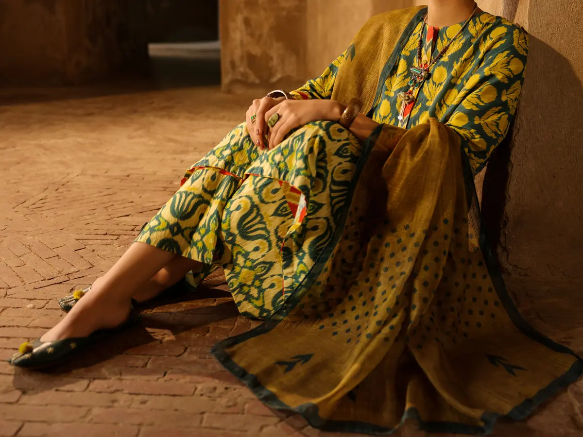 Mehndi Green Stripe Dobby Stitched 3Pc - Alp-3Ps-2328 4