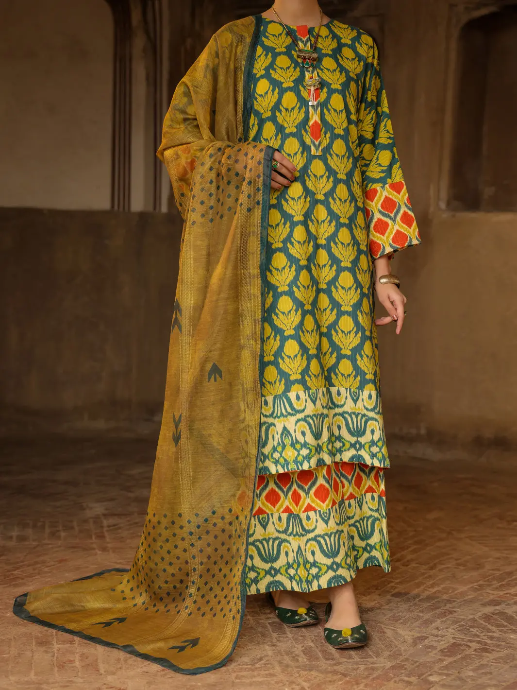 Mehndi Green Stripe Dobby Stitched 3Pc - Alp-3Ps-2328 1