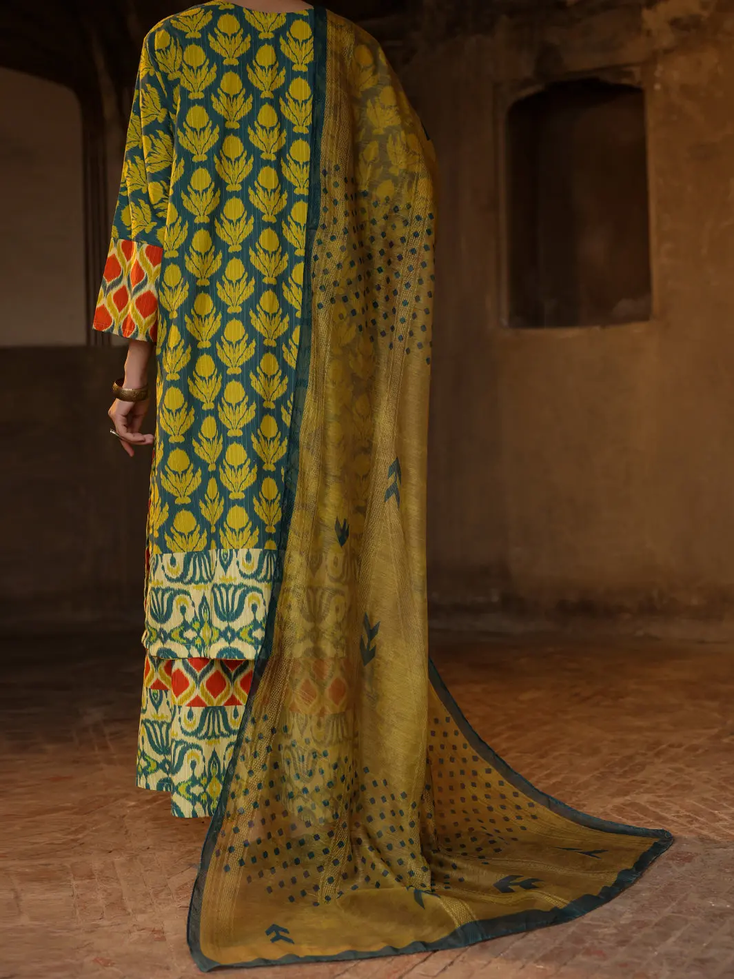 Mehndi Green Stripe Dobby Stitched 3Pc - Alp-3Ps-2328 2