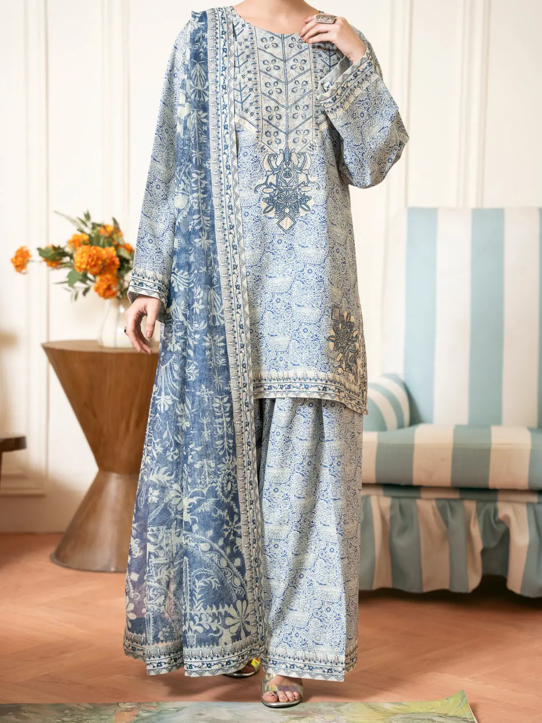 Light Blue Silk Lawn 3Pc Stitched - Alp-3Ps-2332 1