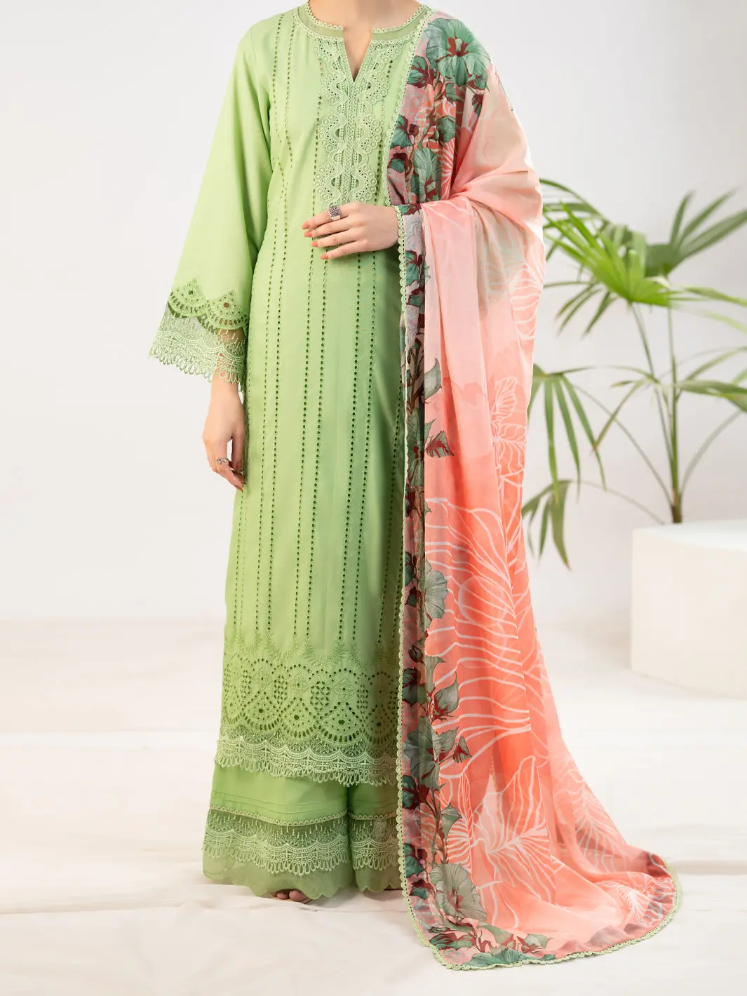 Light Green Silk Lawn 3Pc Stitched - Alp-3Ps-2341 1