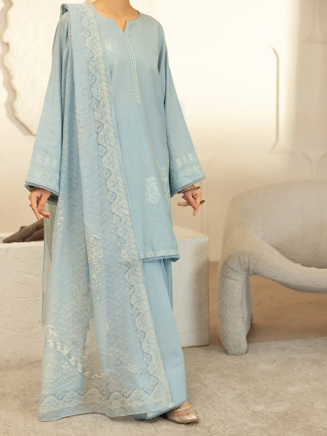 Sky Blue Dobby Stitched 3Pc - Alp-3Ps-2345 1