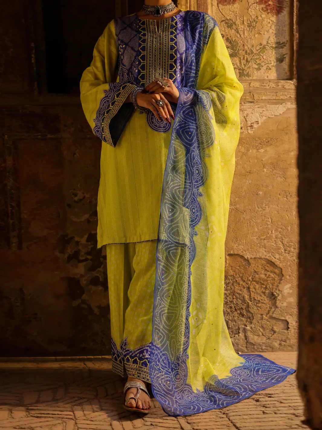 Lime Green Lino Kara 3Pc Stitched - Alp-3Ps-2356 1