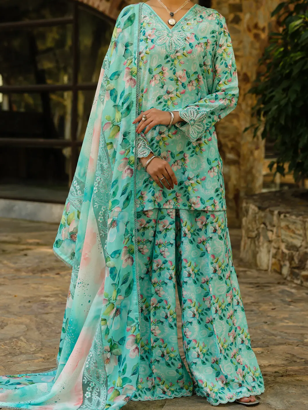 Light Green Silk Lawn 3Pc Stitched - Alp-3Ps-2359 1