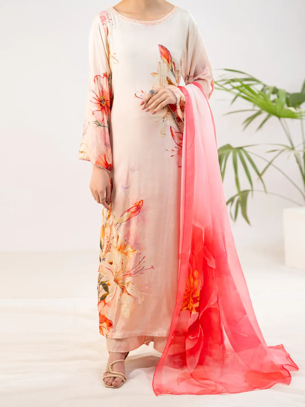 Peach Thai Silk Stitched 3Pc - Alp-3Ps-2371 1